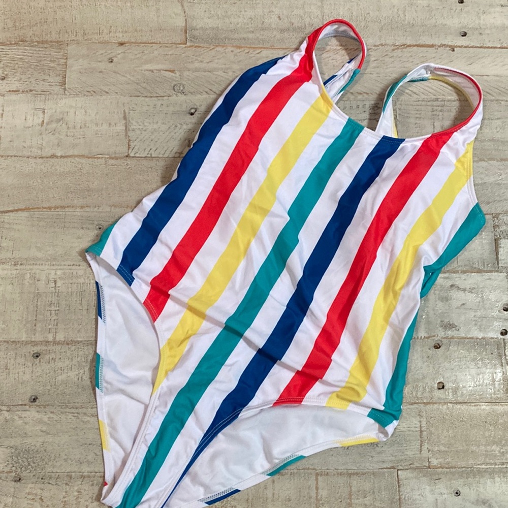 Striped retro colored one piece swimsuit